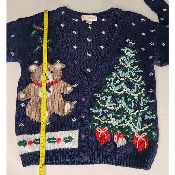 Vintage Ugly Christmas Sweater Cardigan 8 Large Teddy Bear Tree Holly Presents - Picture 12 of 12